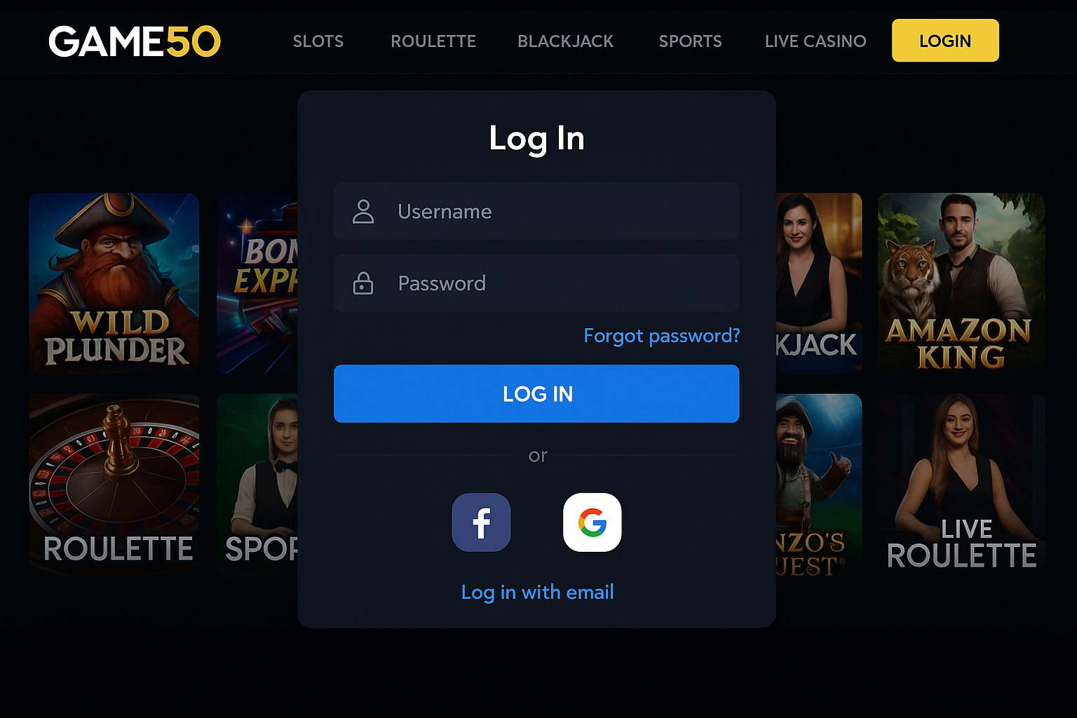 Login no Cassino GAME50